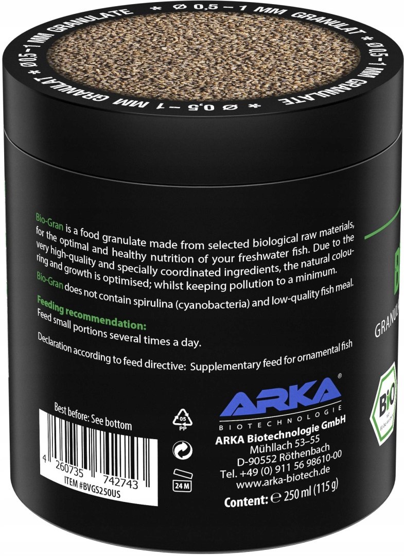 ARKA Bio-Gran Organic Pokarm dla ryb Granulat 0,1-0,5mm 250ml 115g Data ważności poniżej 2 tygodni od momentu zakupu